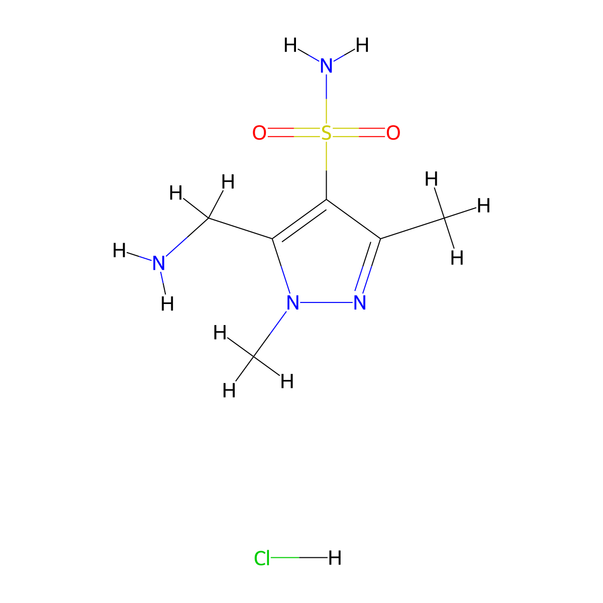 5-(aminomethyl)-1,3-dimethyl-1H-pyrazole-4-sulfonamide hydrochloride molecular structure, CAS 2378503-64-9
