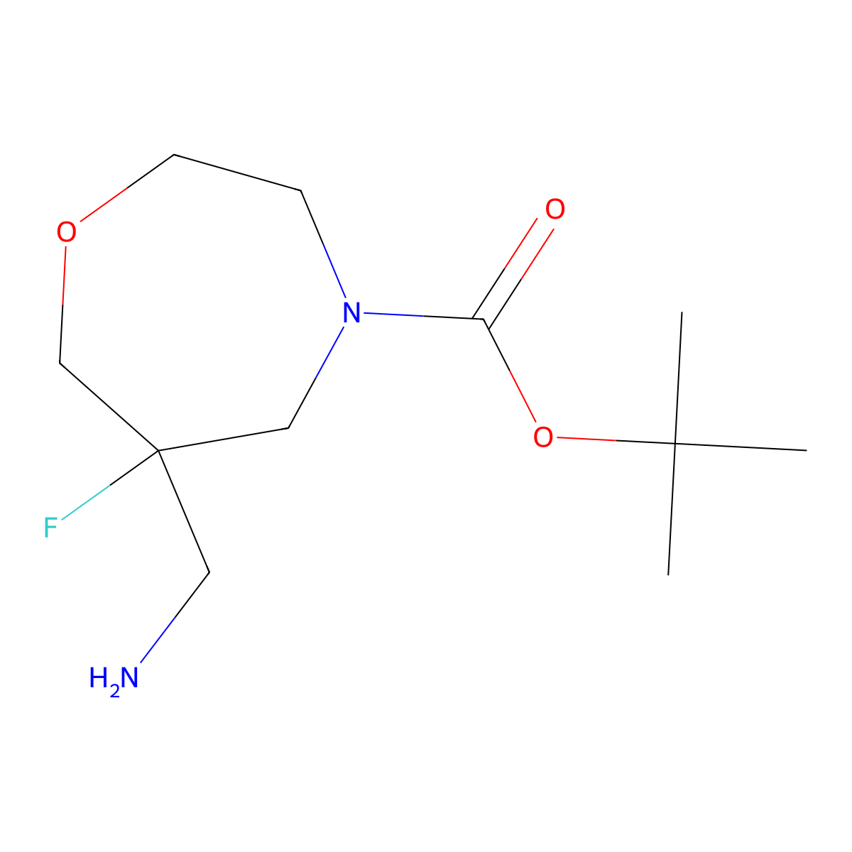 Tert-butyl 6-(aminomethyl)-6-fluoro-1,4-oxazepane-4-carboxylate molecular structure, CAS 2378503-73-0