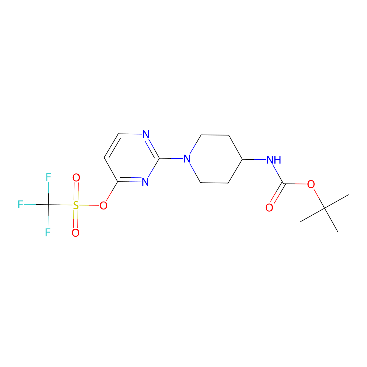 tert-butyl N-{1-[4-(trifluoromethanesulfonyloxy)pyrimidin-2-yl]piperidin-4-yl}carbamate molecular structure, CAS 2378503-77-4