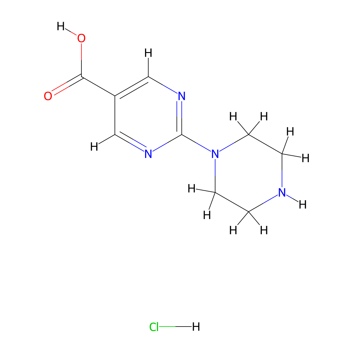 2-(Piperazin-1-yl)pyrimidine-5-carboxylic acid hydrochloride molecular structure, CAS 2378506-54-6