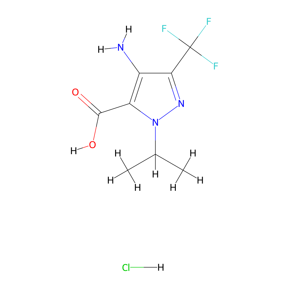 4-Amino-2-propan-2-yl-5-(trifluoromethyl)pyrazole-3-carboxylic acid;hydrochloride molecular structure, CAS 2378506-60-4