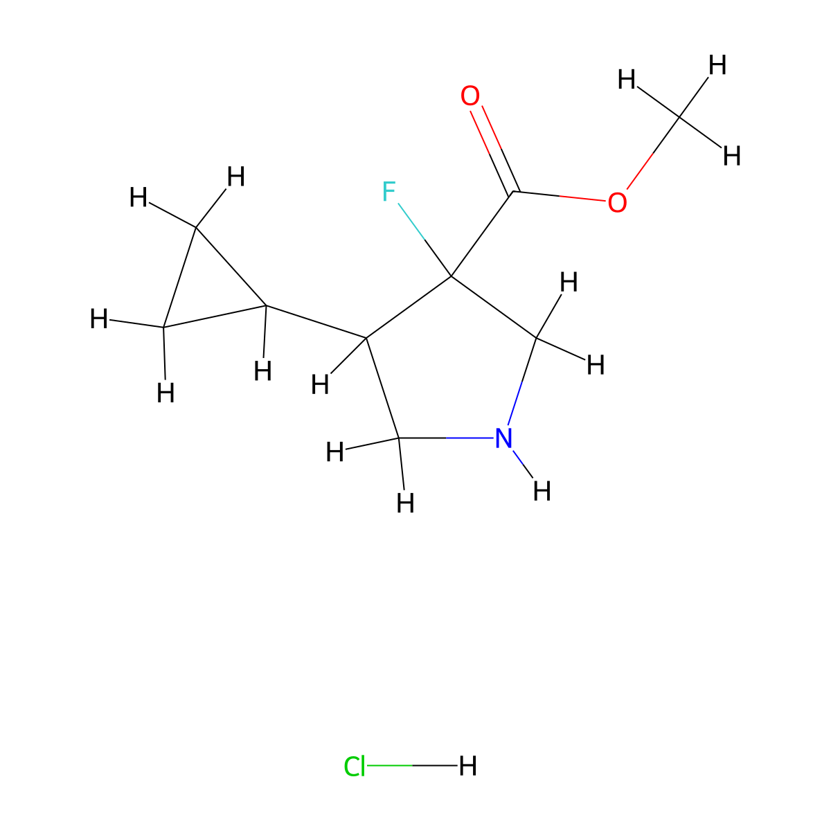 Methyl 4-cyclopropyl-3-fluoropyrrolidine-3-carboxylate hydrochloride molecular structure, CAS 2378506-64-8
