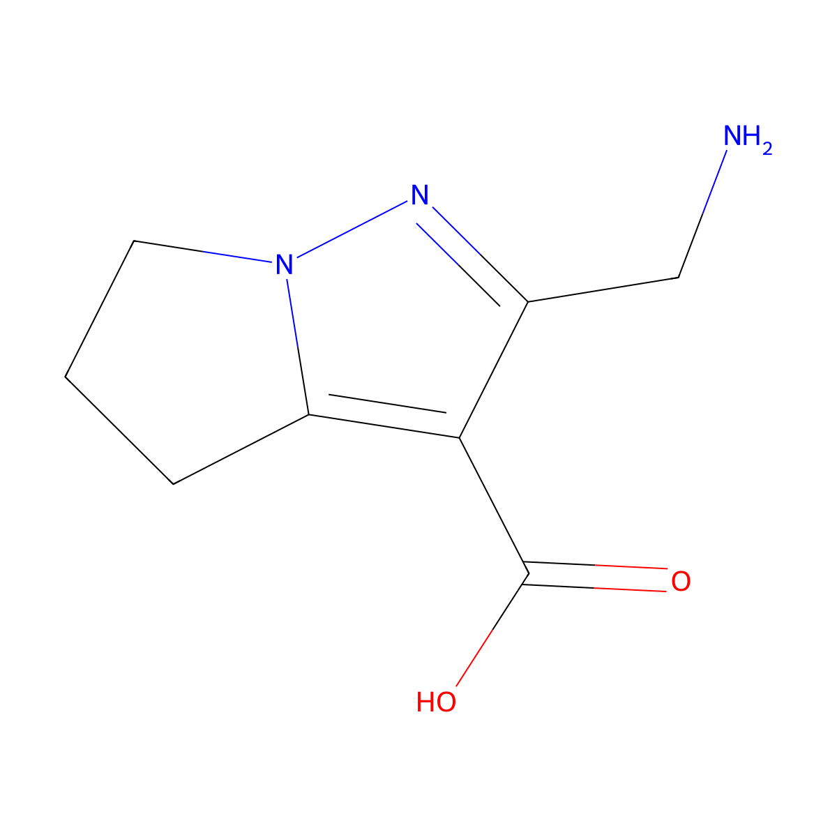 2-(aminomethyl)-4H,5H,6H-pyrrolo[1,2-b]pyrazole-3-carboxylic acid molecular structure, CAS 2378506-85-3