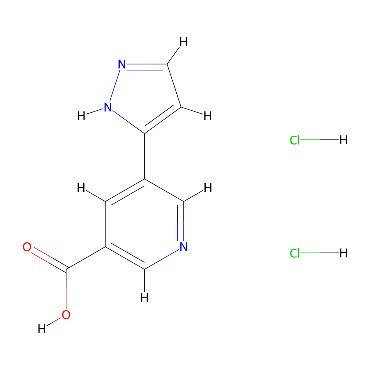 5-(1H-pyrazol-3-yl)pyridine-3-carboxylicaciddihydrochloride molecular structure, CAS 2378506-96-6