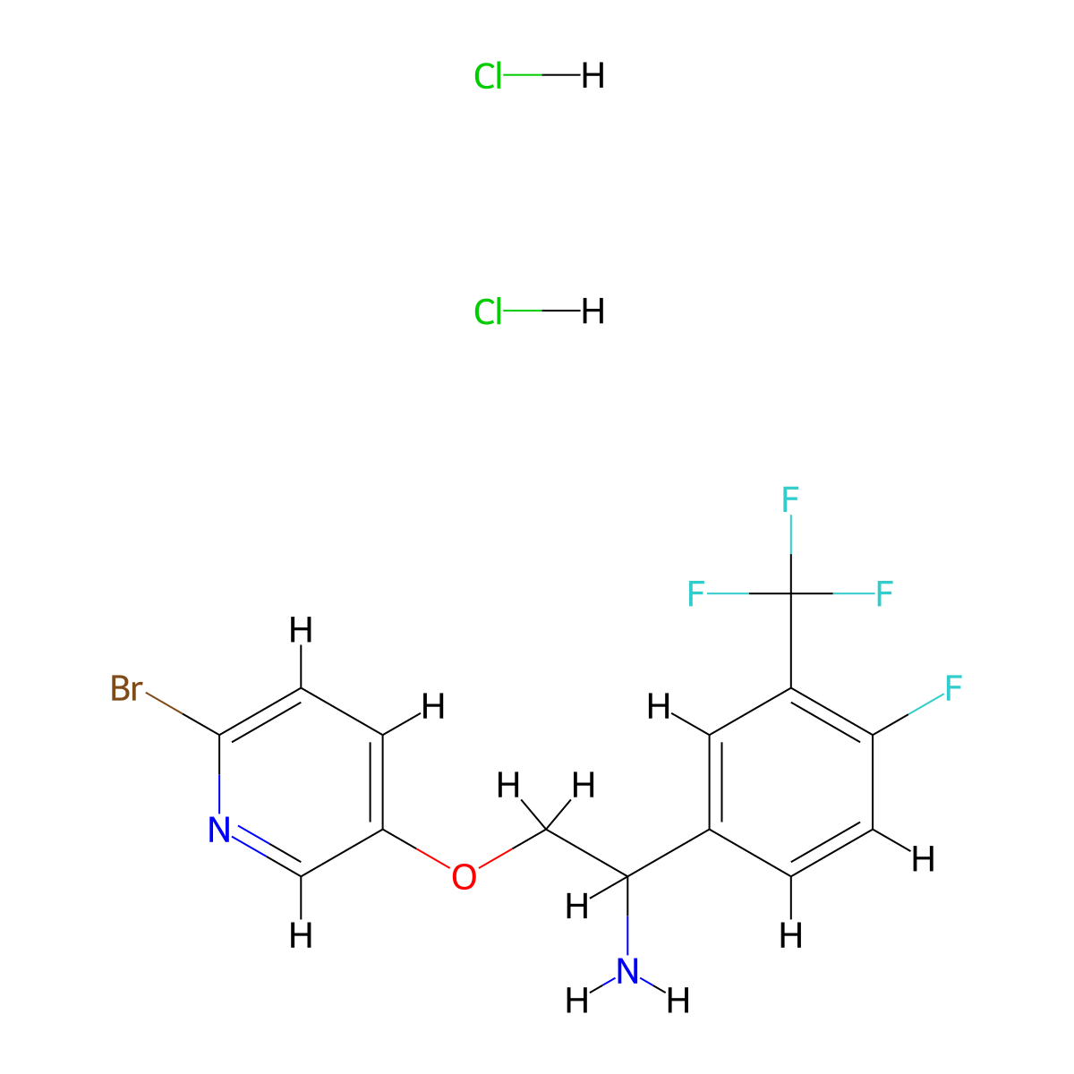 2-[(6-Bromopyridin-3-yl)oxy]-1-[4-fluoro-3-(trifluoromethyl)phenyl]ethan-1-amine dihydrochloride molecular structure, CAS 2378506-97-7