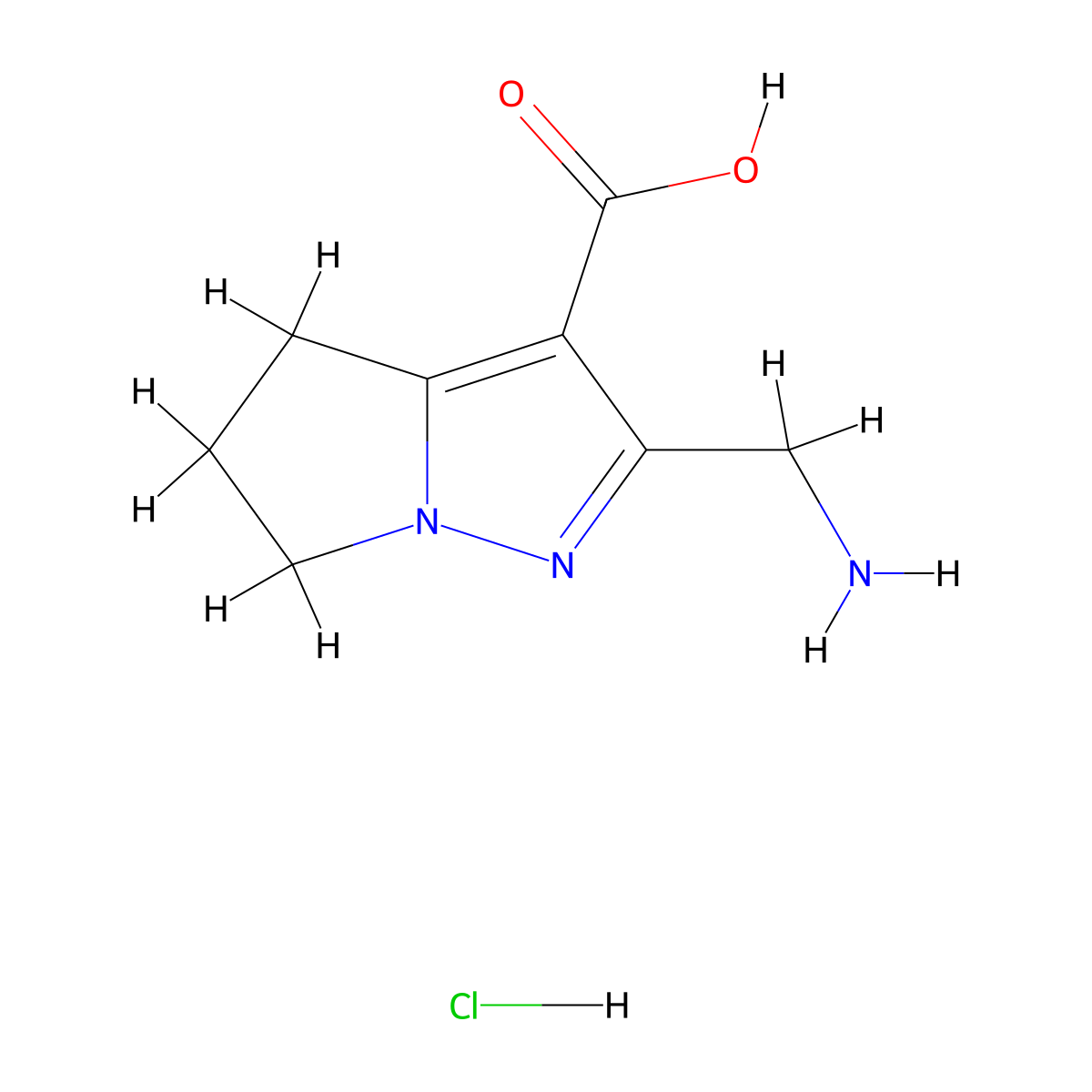2-(aminomethyl)-4H,5H,6H-pyrrolo[1,2-b]pyrazole-3-carboxylic acid hydrochloride molecular structure, CAS 2378507-07-2