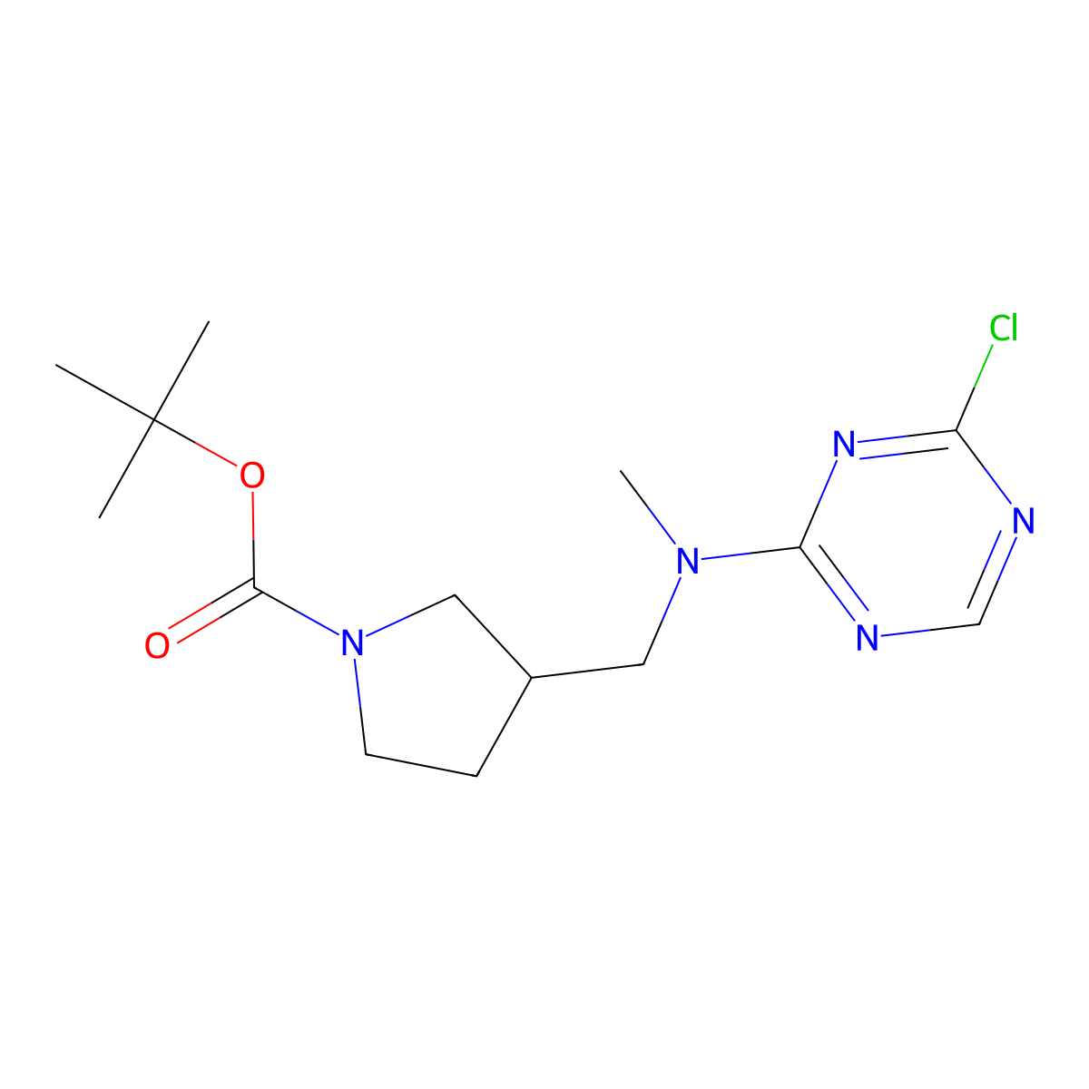 Tert-butyl 3-[[(4-chloro-1,3,5-triazin-2-yl)-methylamino]methyl]pyrrolidine-1-carboxylate molecular structure, CAS 2378507-19-6