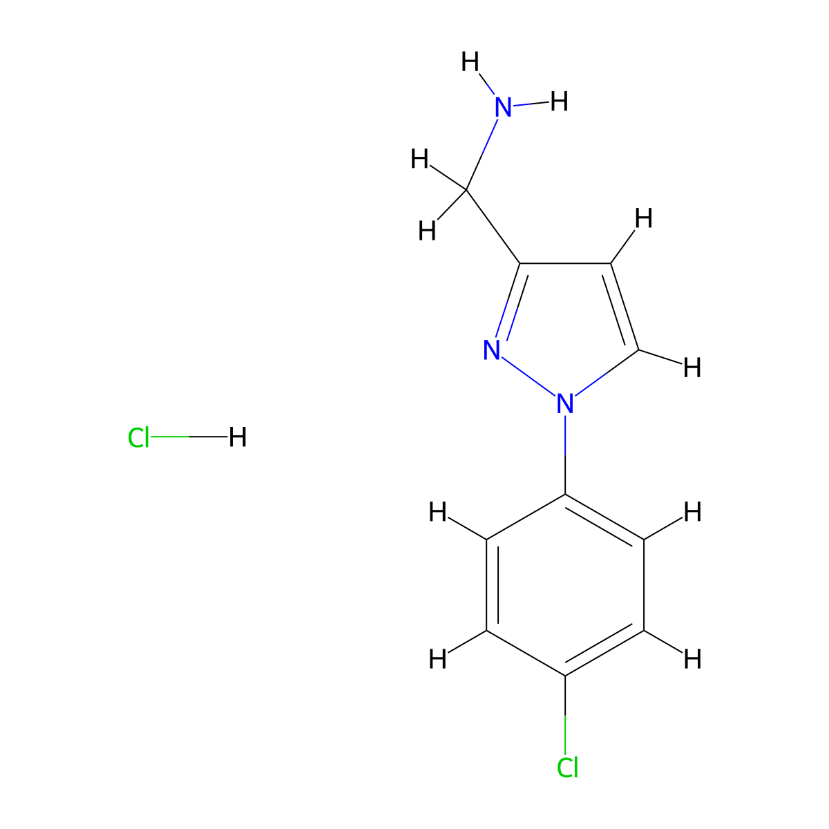 (1-(4-chlorophenyl)-1H-pyrazol-3-yl)methanamine hydrochloride molecular structure, CAS 2378507-21-0