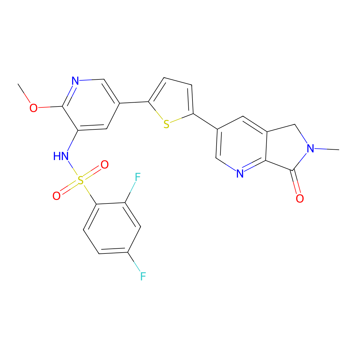 2,4-difluoro-N-[2-methoxy-5-[5-(6-methyl-7-oxo-5H-pyrrolo[3,4-b]pyridin-3-yl)thiophen-2-yl]-3-pyridinyl]benzenesulfonamide molecular structure, CAS 2378640-25-4