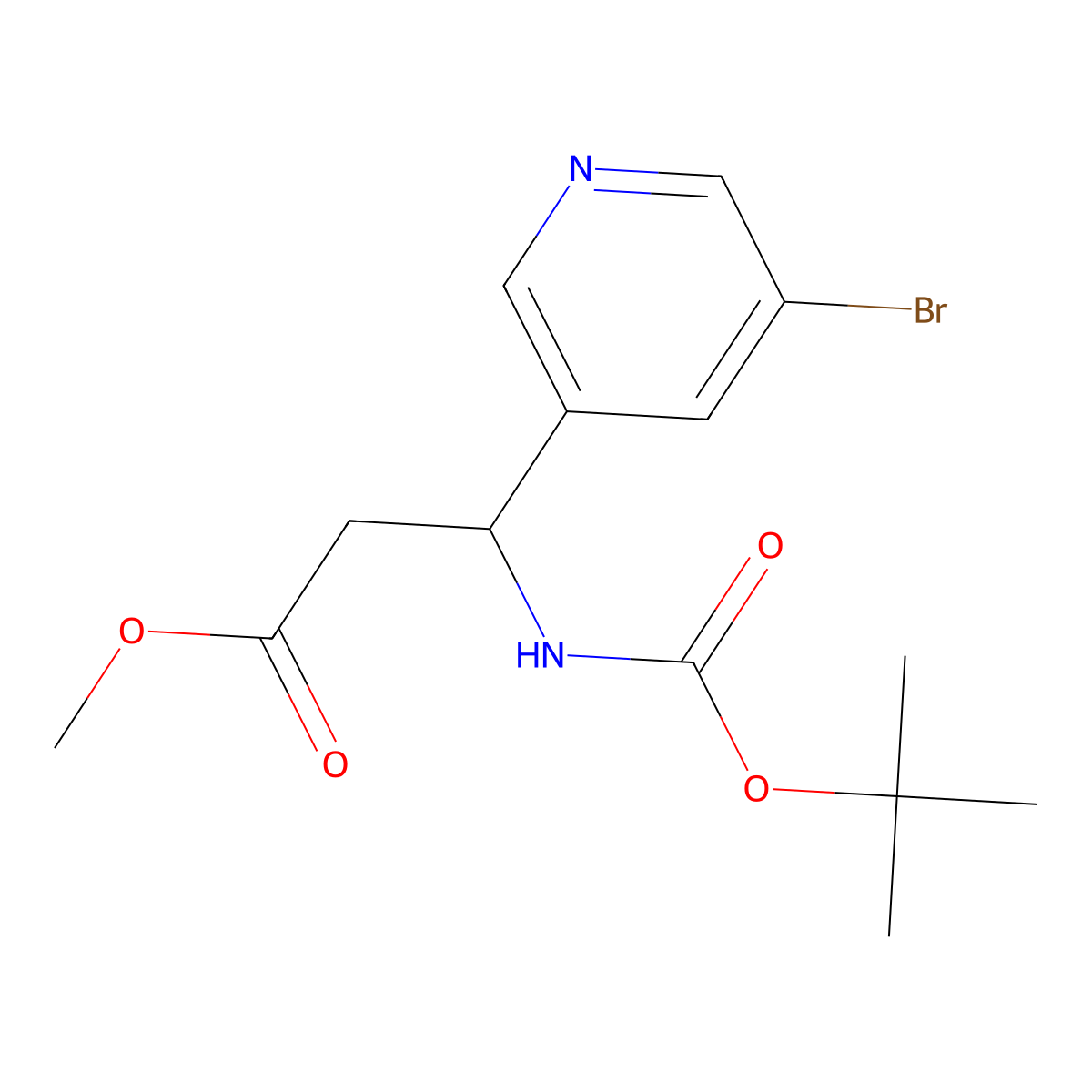 Methyl 3-(5-bromopyridin-3-yl)-3-((tert-butoxycarbonyl)amino)propanoate molecular structure, CAS 2378702-90-8