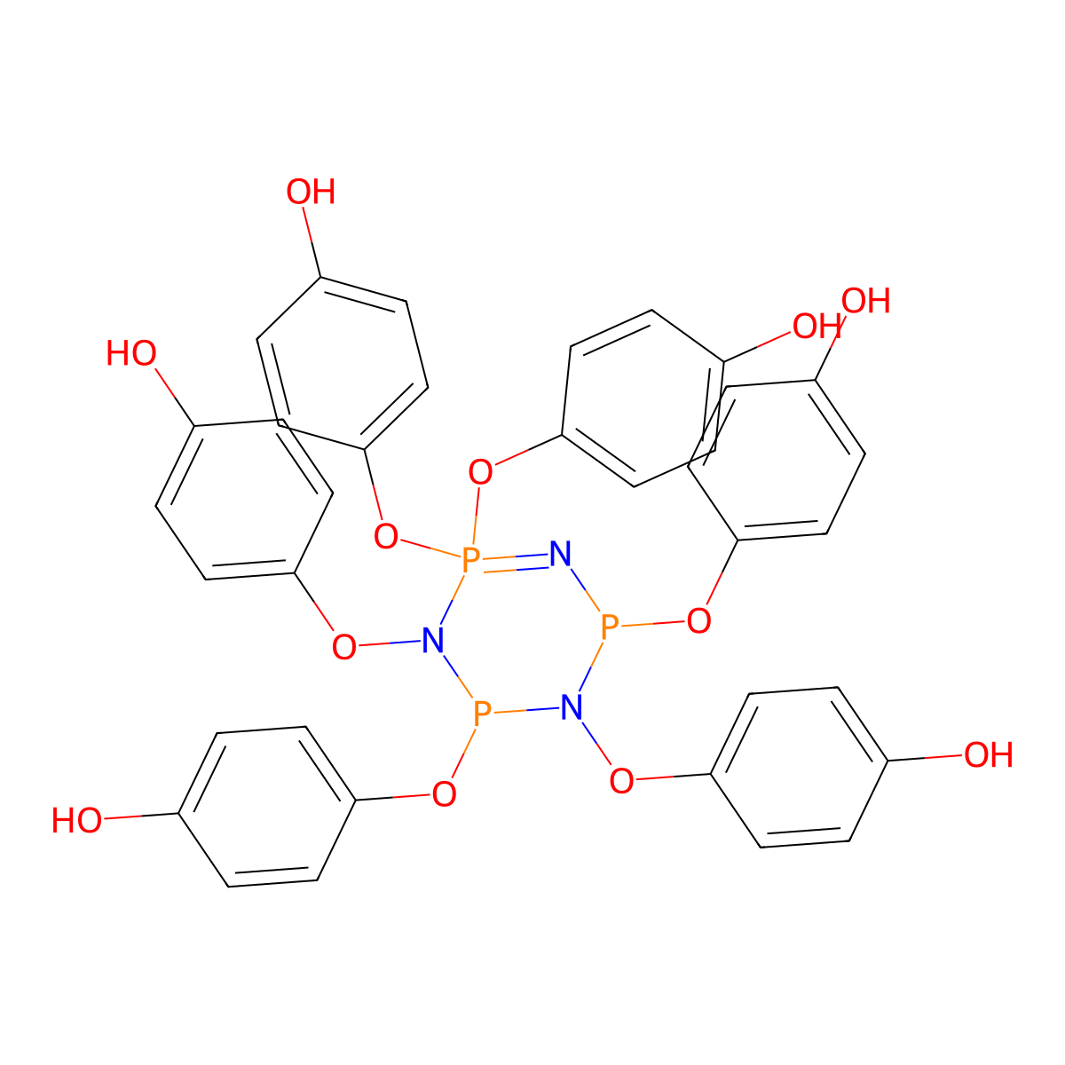 Hexa(p-hydroxyphenoxy)cyclotriphosphazene molecular structure, CAS 23788-22-9