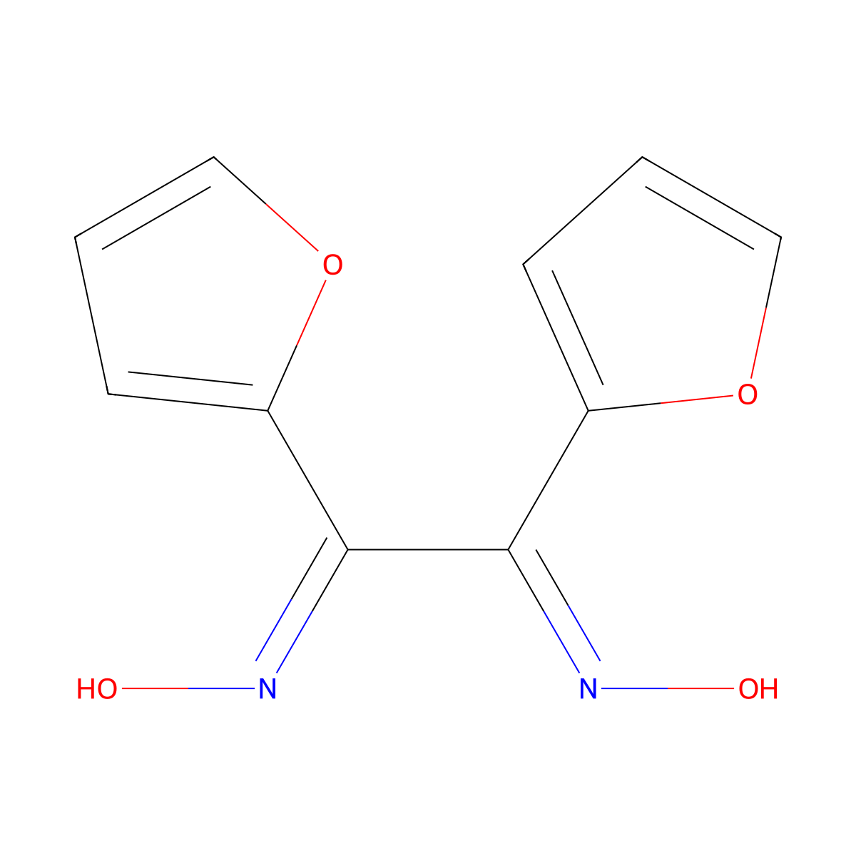 Furil, dioxime molecular structure, CAS 23789-33-5