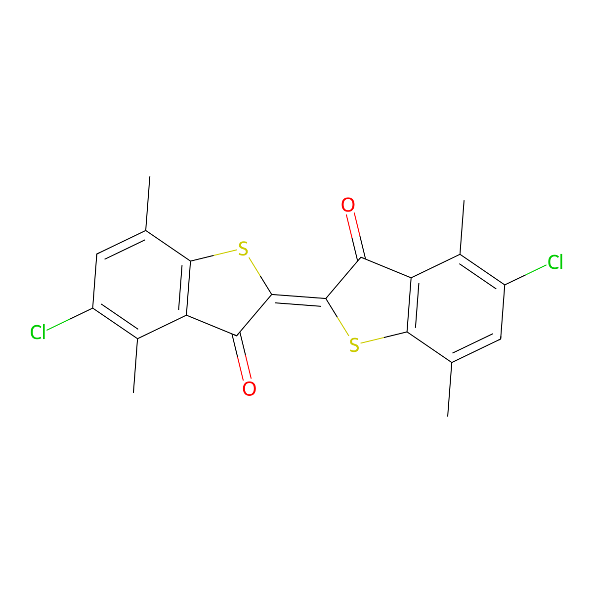 Benzo(b)thiophen-3(2H)-one, 5-chloro-2-(5-chloro-4,7-dimethyl-3-oxobenzo(b)thien-2(3H)-ylidene)-4,7-dimethyl- molecular structure, CAS 2379-75-1
