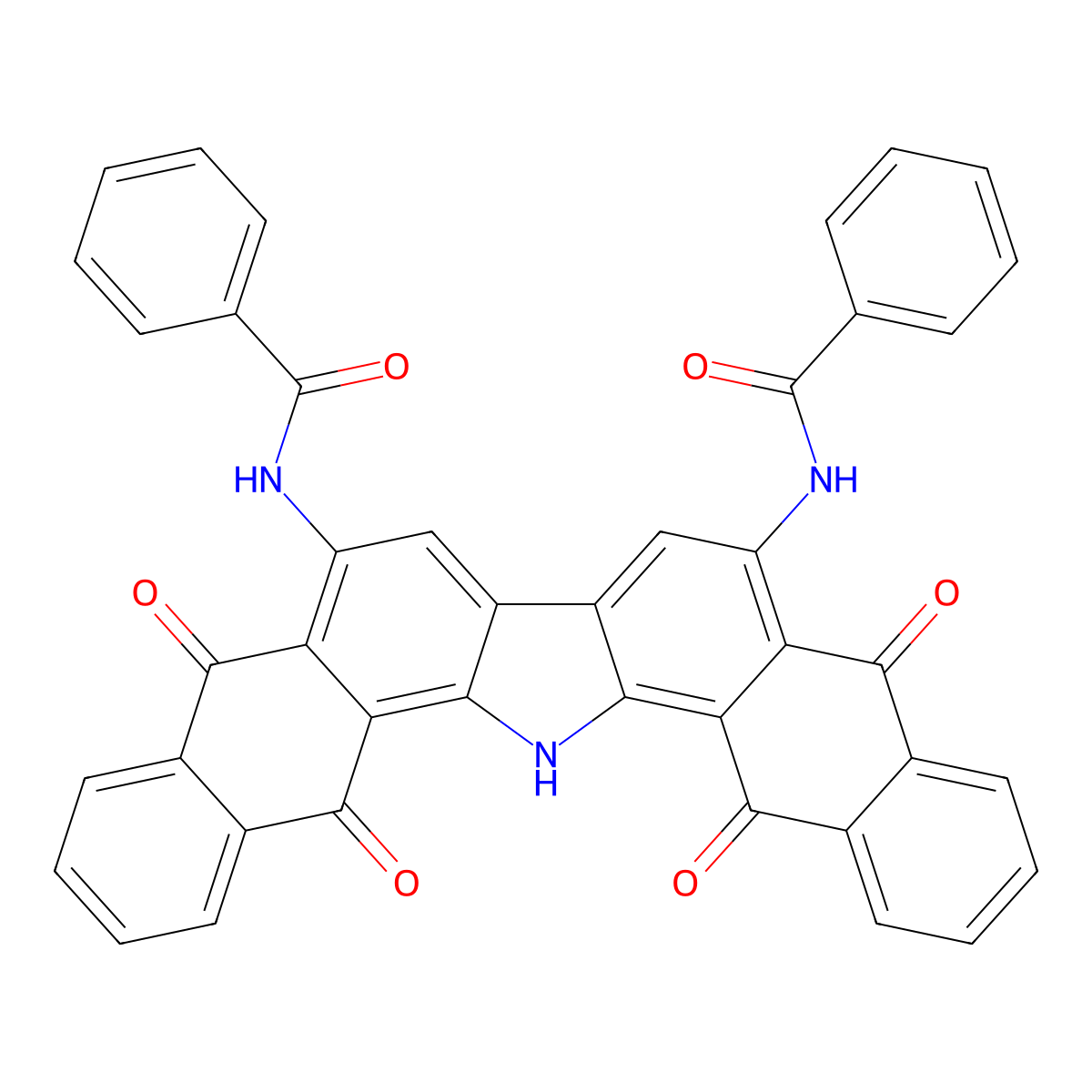 16H-Dinaphtho(2,3-a:2',3'-i)carbazole-5,10,15,17-tetraone, 6,9-dibenzamido- molecular structure, CAS 2379-81-9