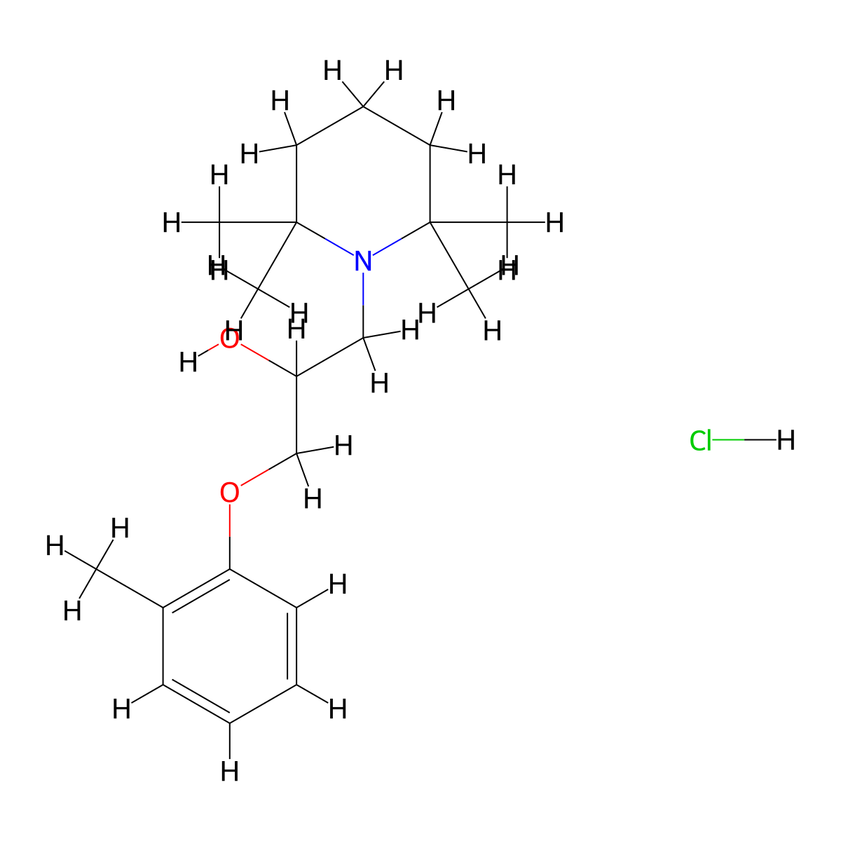1-Piperidineethanol, alpha-((2-methylphenoxy)methyl)-2,2,6,6-tetramethyl-, hydrochloride molecular structure, CAS 23793-63-7