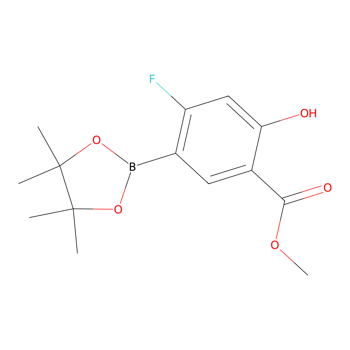 Methyl 4-fluoro-2-hydroxy-5-(4,4,5,5-tetramethyl-1,3,2-dioxaborolan-2-YL)benzoate molecular structure, CAS 2379311-49-4