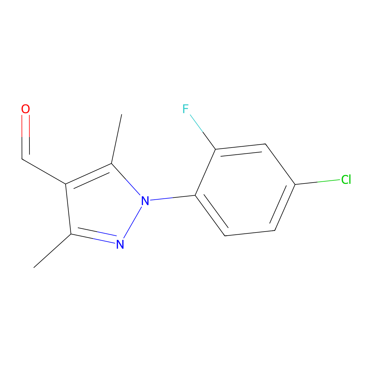 1-(4-Chloro-2-fluorophenyl)-3,5-dimethyl-1H-pyrazole-4-carbaldehyde molecular structure, CAS 2379321-22-7