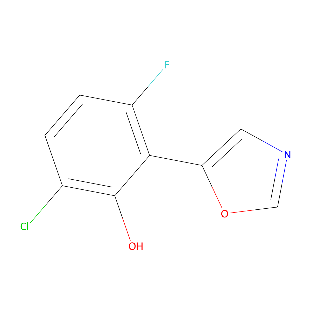 6-Chloro-3-fluoro-2-(oxazol-5-yl)phenol molecular structure, CAS 2379321-38-5
