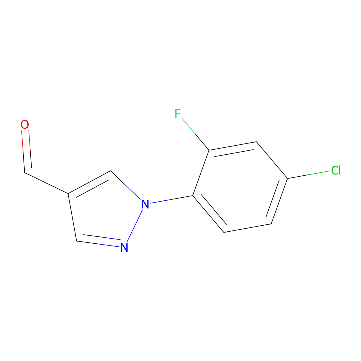 1-(4-Chloro-2-fluorophenyl)-1H-pyrazole-4-carbaldehyde molecular structure, CAS 2379321-65-8
