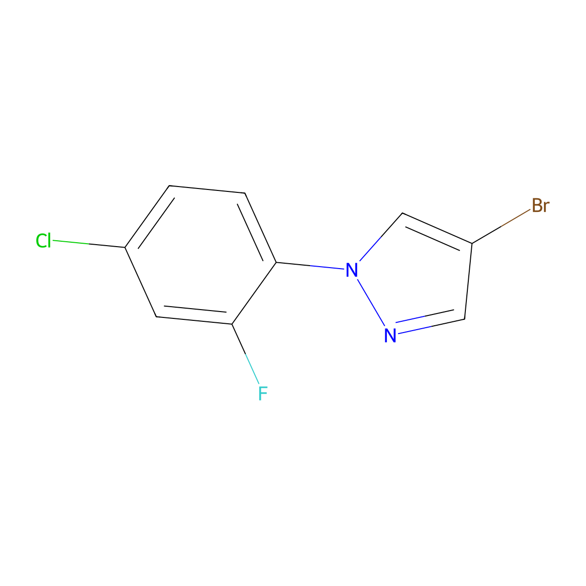 4-Bromo-1-(4-chloro-2-fluorophenyl)-1H-pyrazole molecular structure, CAS 2379322-66-2