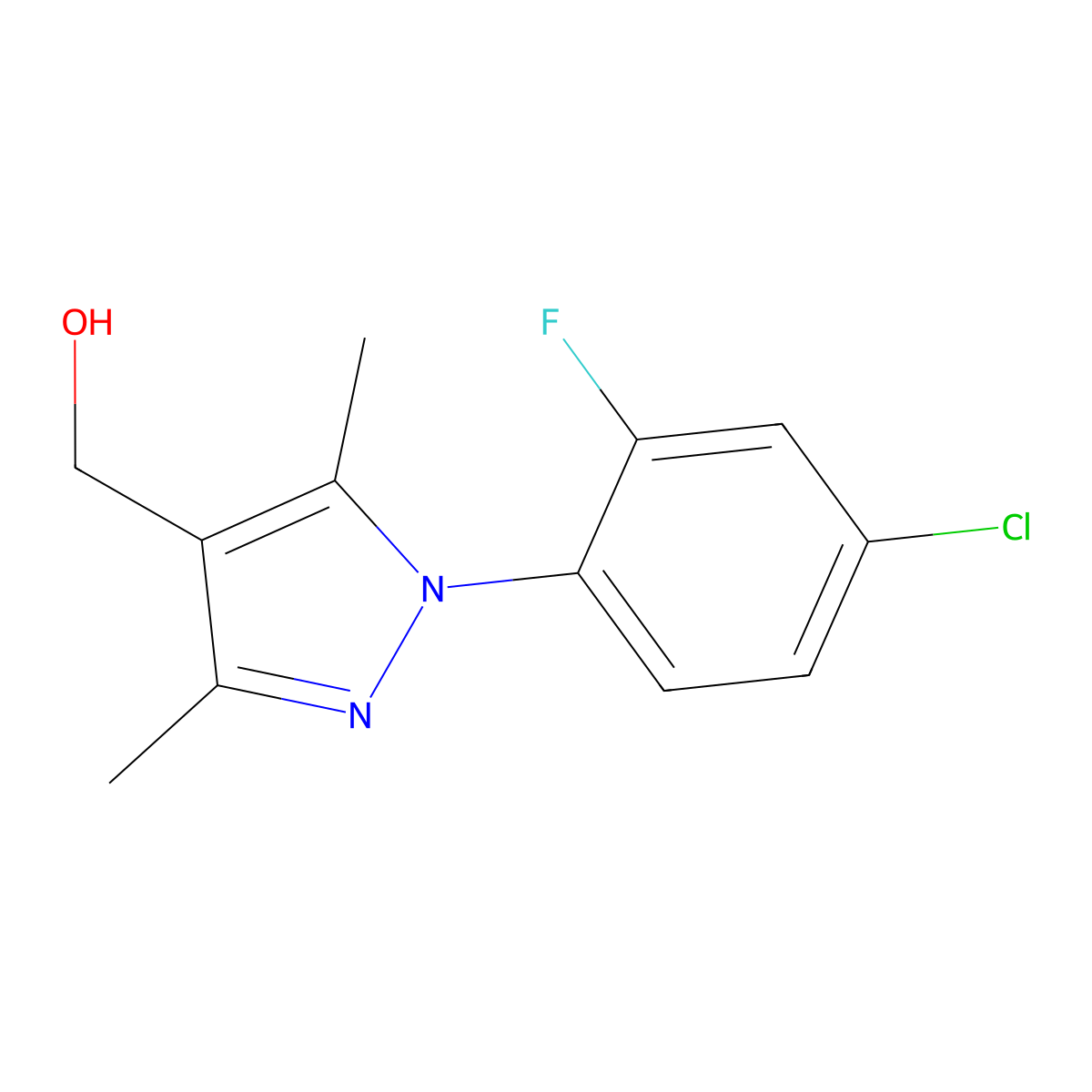 (1-(4-Chloro-2-fluorophenyl)-3,5-dimethyl-1H-pyrazol-4-yl)methanol molecular structure, CAS 2379322-67-3