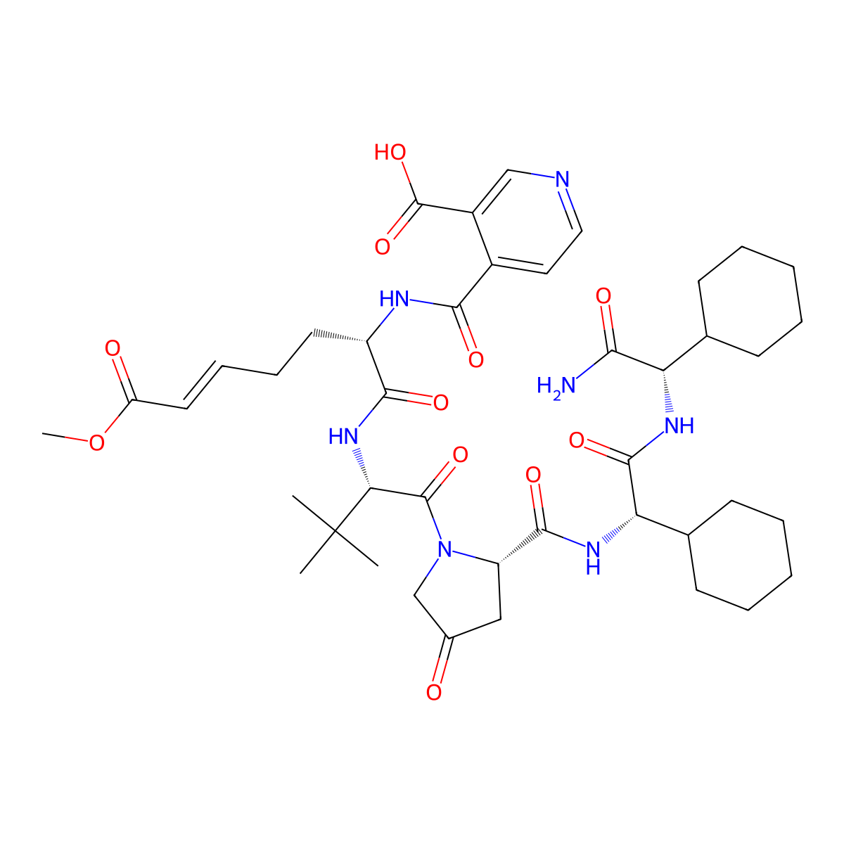 4-[[(E,2S)-1-[[(2S)-1-[(2S)-2-[[(1S)-2-[[(1S)-2-amino-1-cyclohexyl-2-oxoethyl]amino]-1-cyclohexyl-2-oxoethyl]carbamoyl]-4-oxopyrrolidin-1-yl]-3,3-dimethyl-1-oxobutan-2-yl]amino]-7-methoxy-1,7-dioxohept-5-en-2-yl]carbamoyl]pyridine-3-carboxylic acid molecular structure, CAS 2379345-24-9