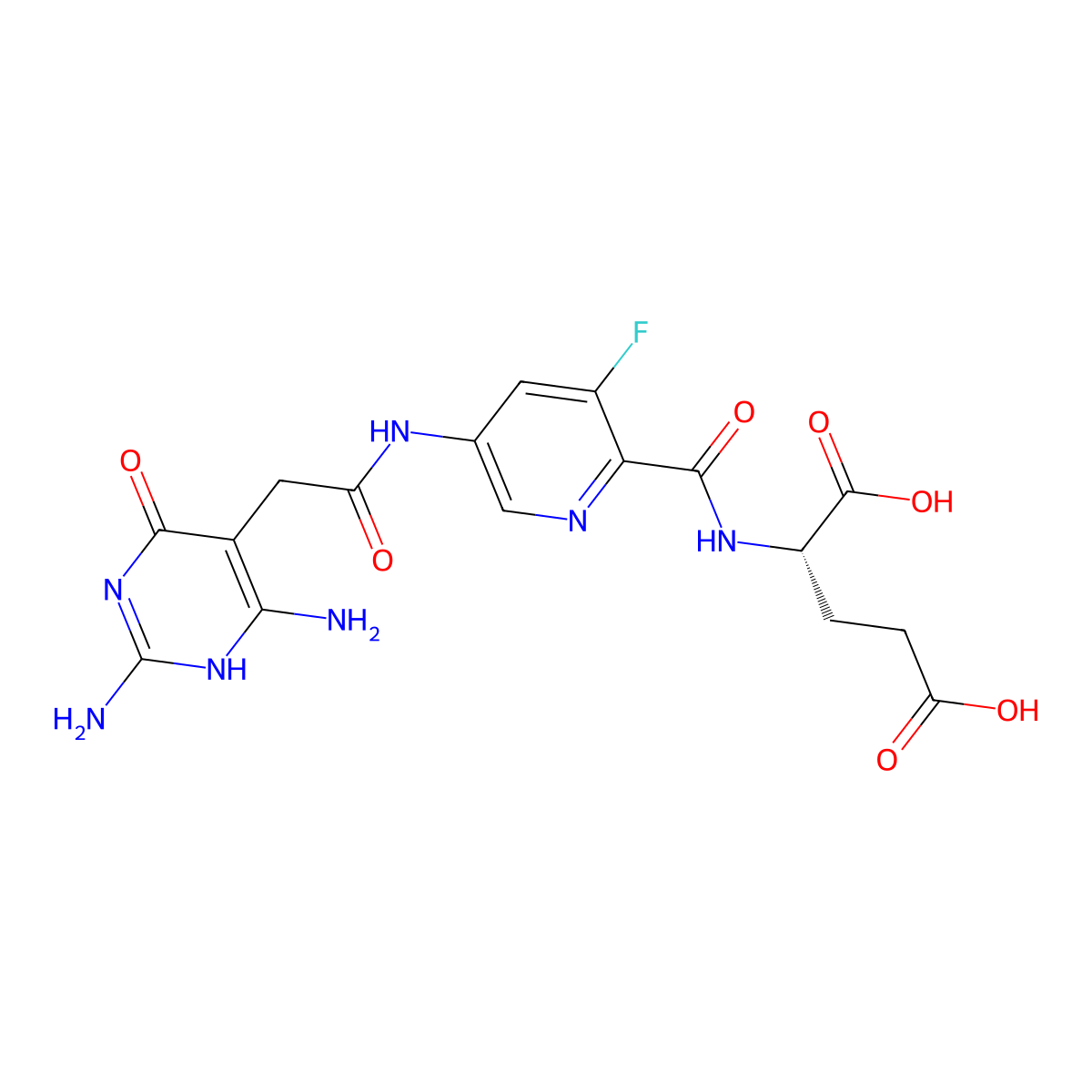 (5-(2-(2,6-Diamino-4-oxo-1,4-dihydropyrimidin-5-yl)acetamido)-3-fluoropicolinoyl)-L-glutamic acid molecular structure, CAS 2379556-22-4