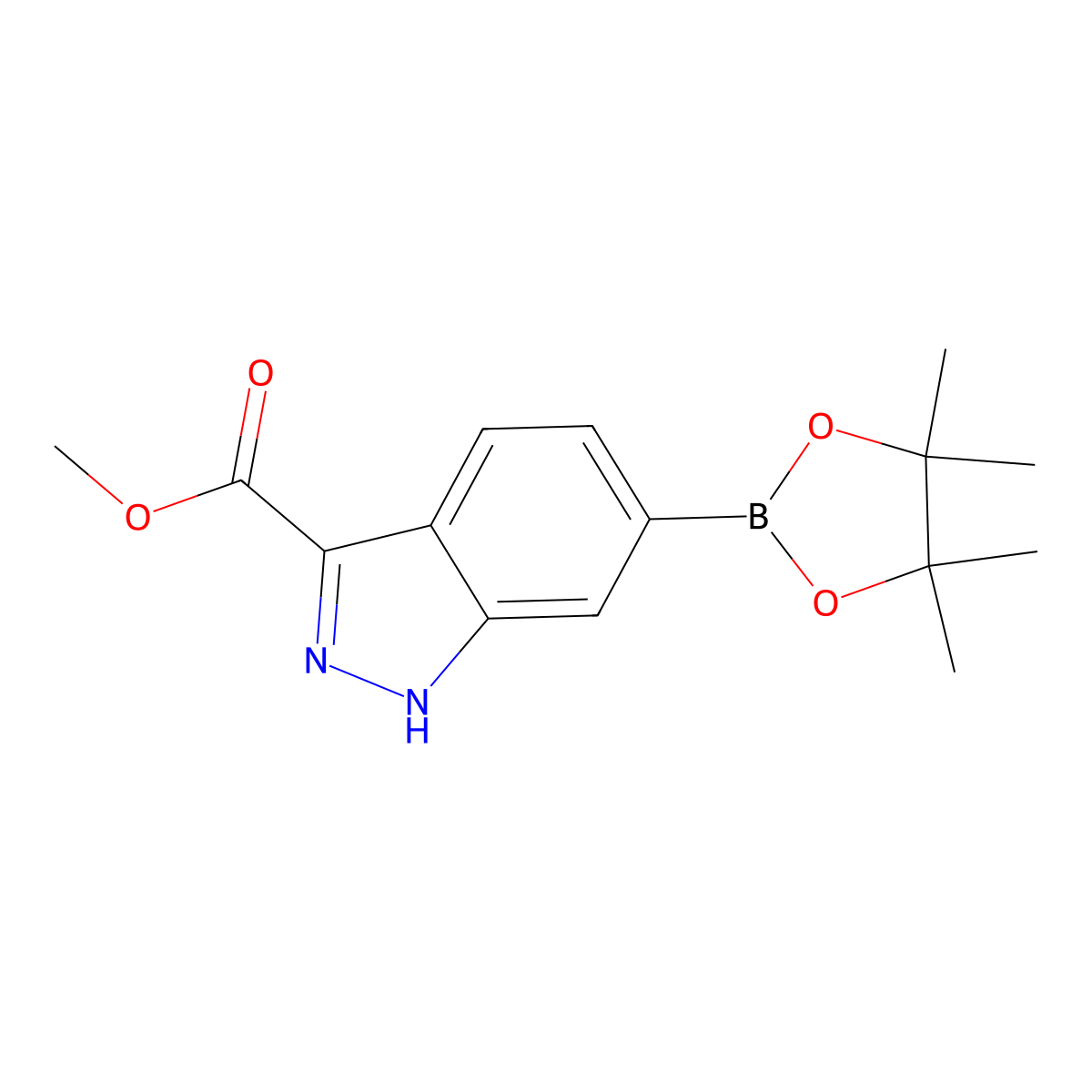 methyl 6-(4,4,5,5-tetramethyl-1,3,2-dioxaborolan-2-yl)-1H-indazole-3-carboxylate molecular structure, CAS 2379560-87-7