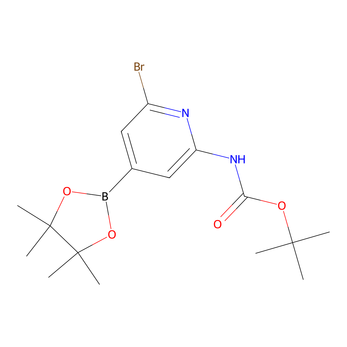 2-Bocamino-6-bromo-pyridine-4-boronic acid pinacol ester molecular structure, CAS 2379560-90-2