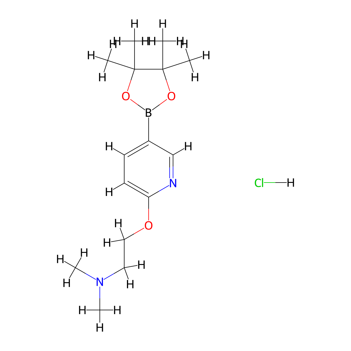 N,N-Dimethyl-2-((5-(4,4,5,5-tetramethyl-1,3,2-dioxaborolan-2-yl)pyridin-2-yl)oxy)ethanamine hydrochloride molecular structure, CAS 2379560-93-5