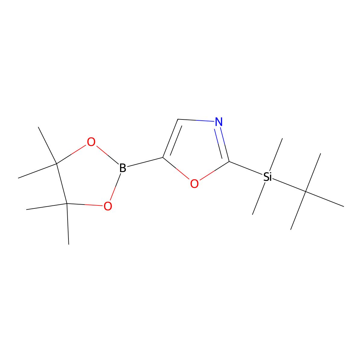 2-(tert-Butyl-dimethyl-silanyl)-oxazole-5-boronic acdi pinacol ester molecular structure, CAS 2379561-03-0