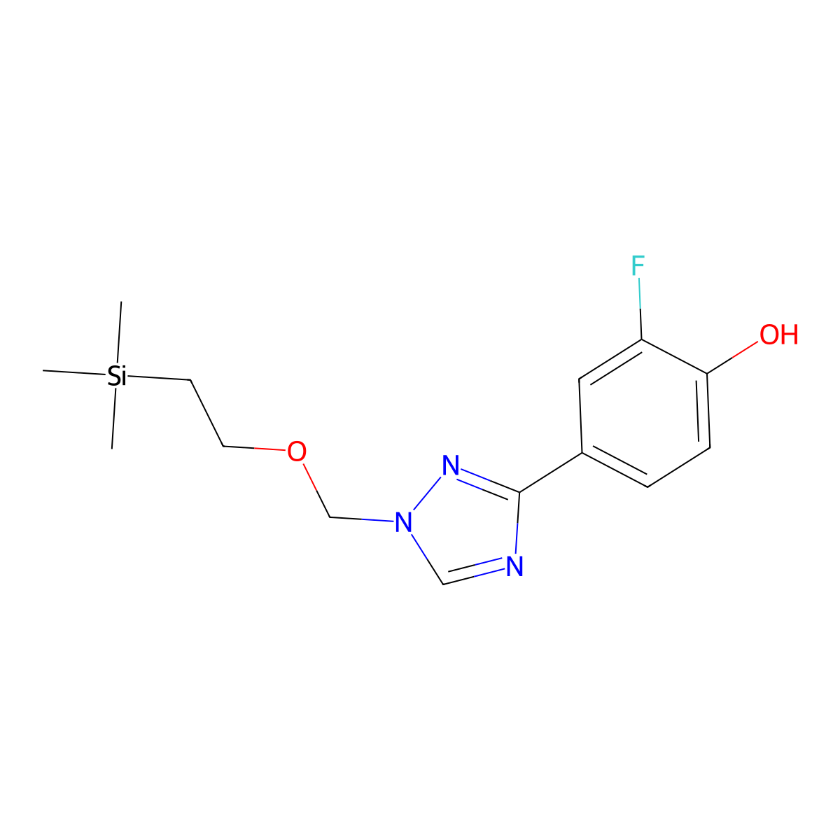 2-fluoro-4-(1-((2-(trimethylsilyl)ethoxy)methyl)-1H-1,2,4-triazol-3-yl)phenol molecular structure, CAS 2379701-99-0
