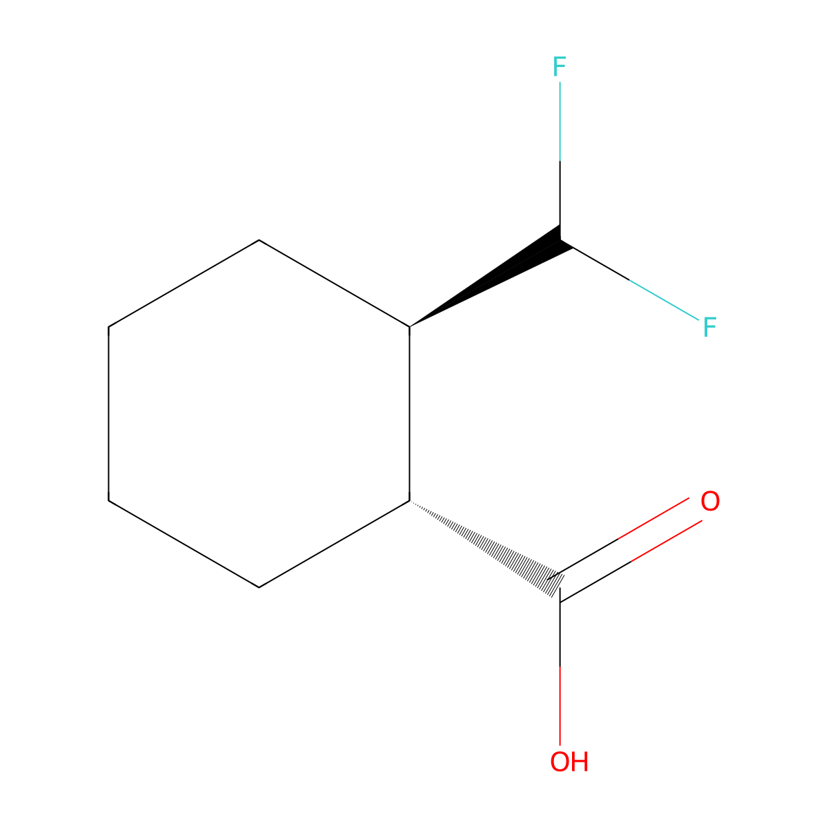 rac-(1R,2R)-2-(difluoromethyl)cyclohexane-1-carboxylic acid molecular structure, CAS 2379770-93-9