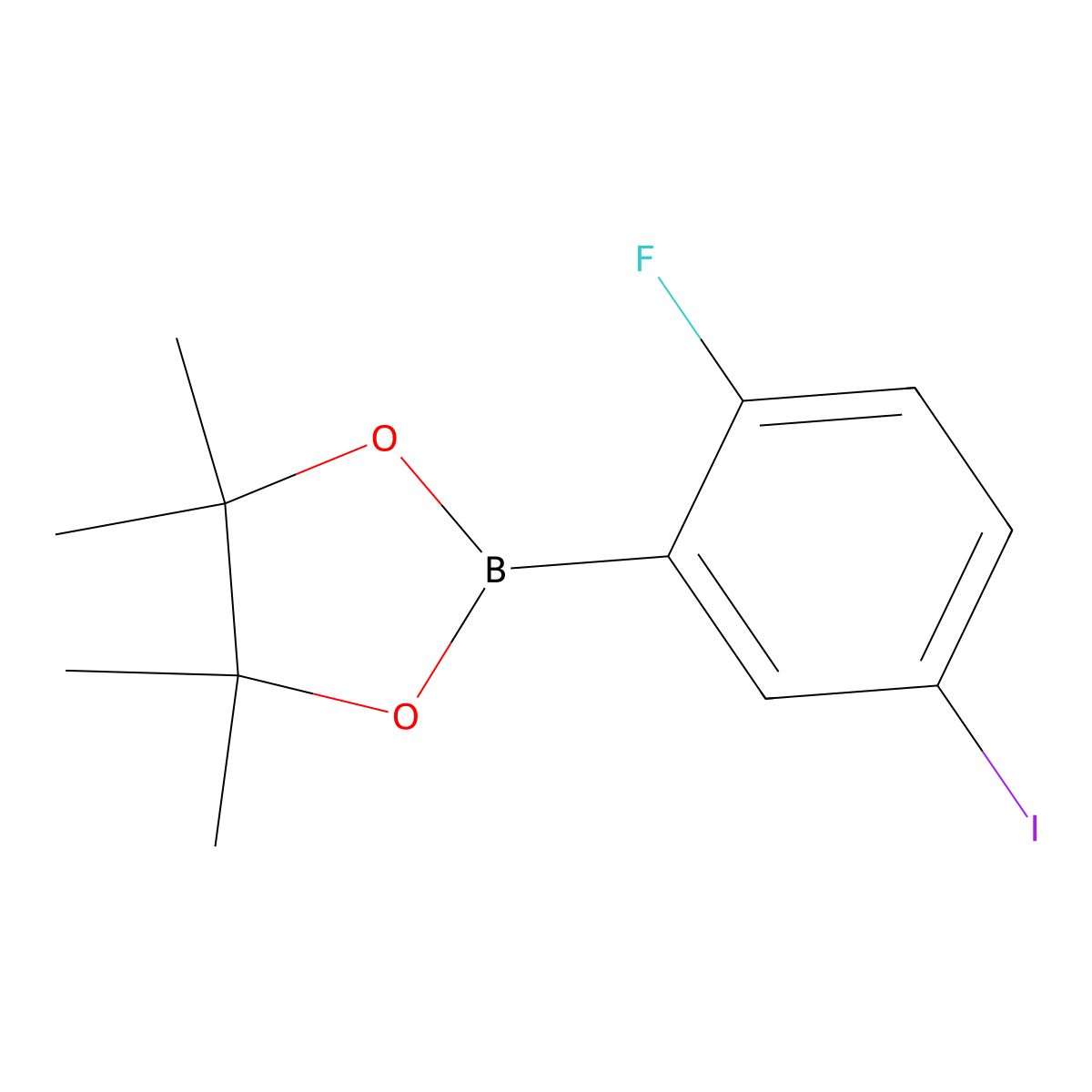 2-(2-Fluoro-5-iodophenyl)-4,4,5,5-tetramethyl-1,3,2-dioxaborolane molecular structure, CAS 2379792-68-2
