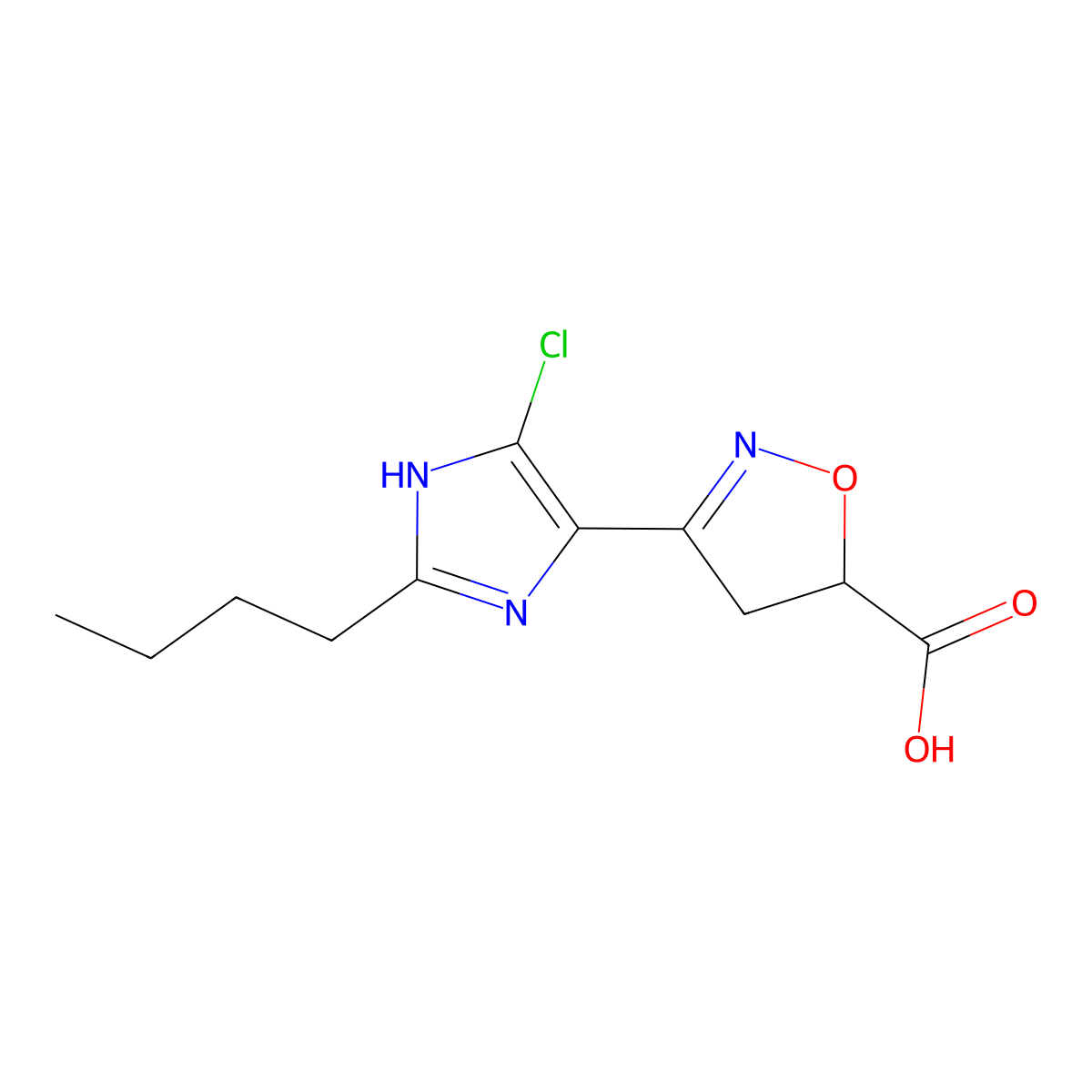 3-(2-butyl-5-chloro-1H-imidazol-4-yl)-4,5-dihydroisoxazole-5-carboxylic acid molecular structure, CAS 2379814-58-9