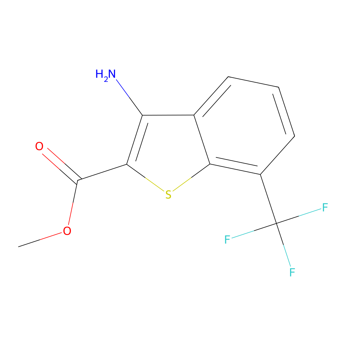 Methyl 3-amino-7-(trifluoromethyl)-1-benzothiophene-2-carboxylate molecular structure, CAS 2379918-54-2