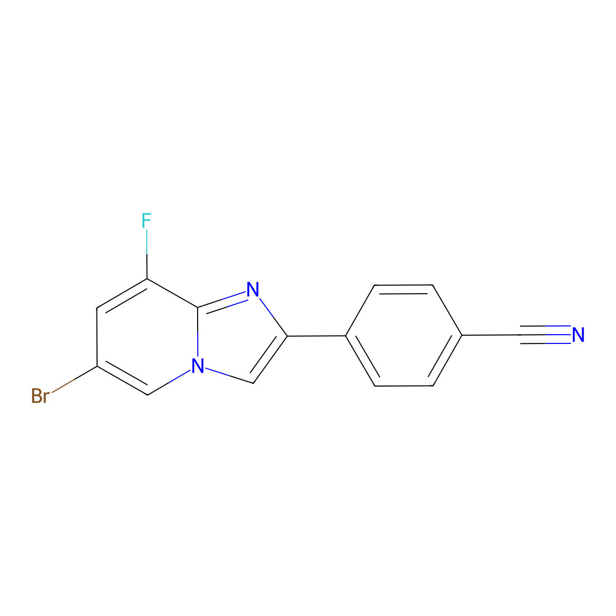 4-(6-Bromo-8-fluoroimidazo[1,2-a]pyridin-2-yl)benzonitrile molecular structure, CAS 2379918-56-4