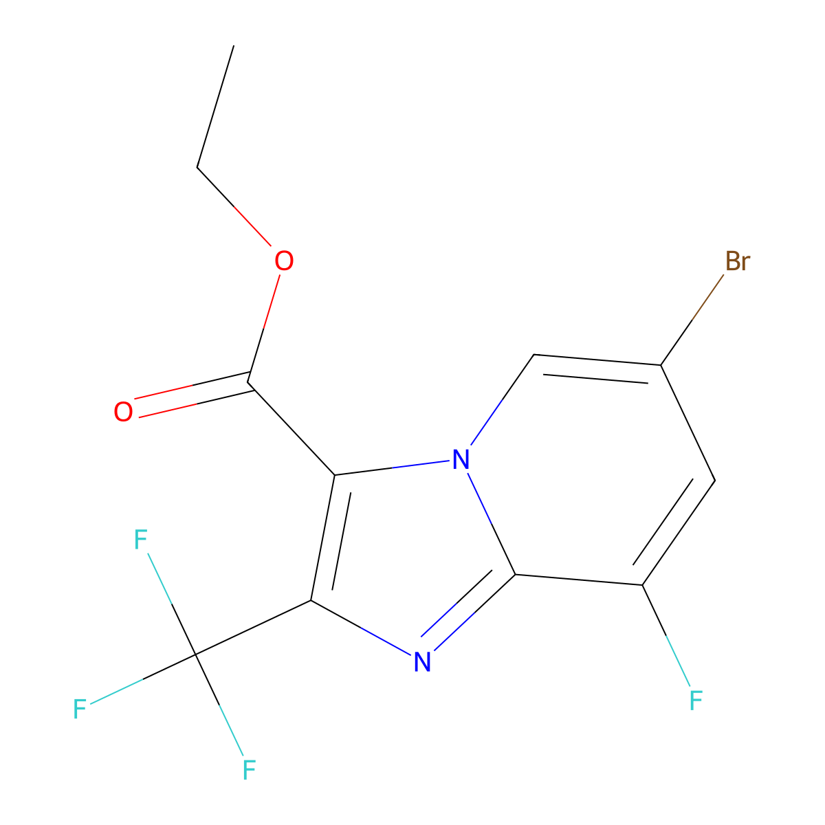 Ethyl 6-bromo-8-fluoro-2-(trifluoromethyl)imidazo[1,2-a]pyridine-3-carboxylate molecular structure, CAS 2379918-57-5