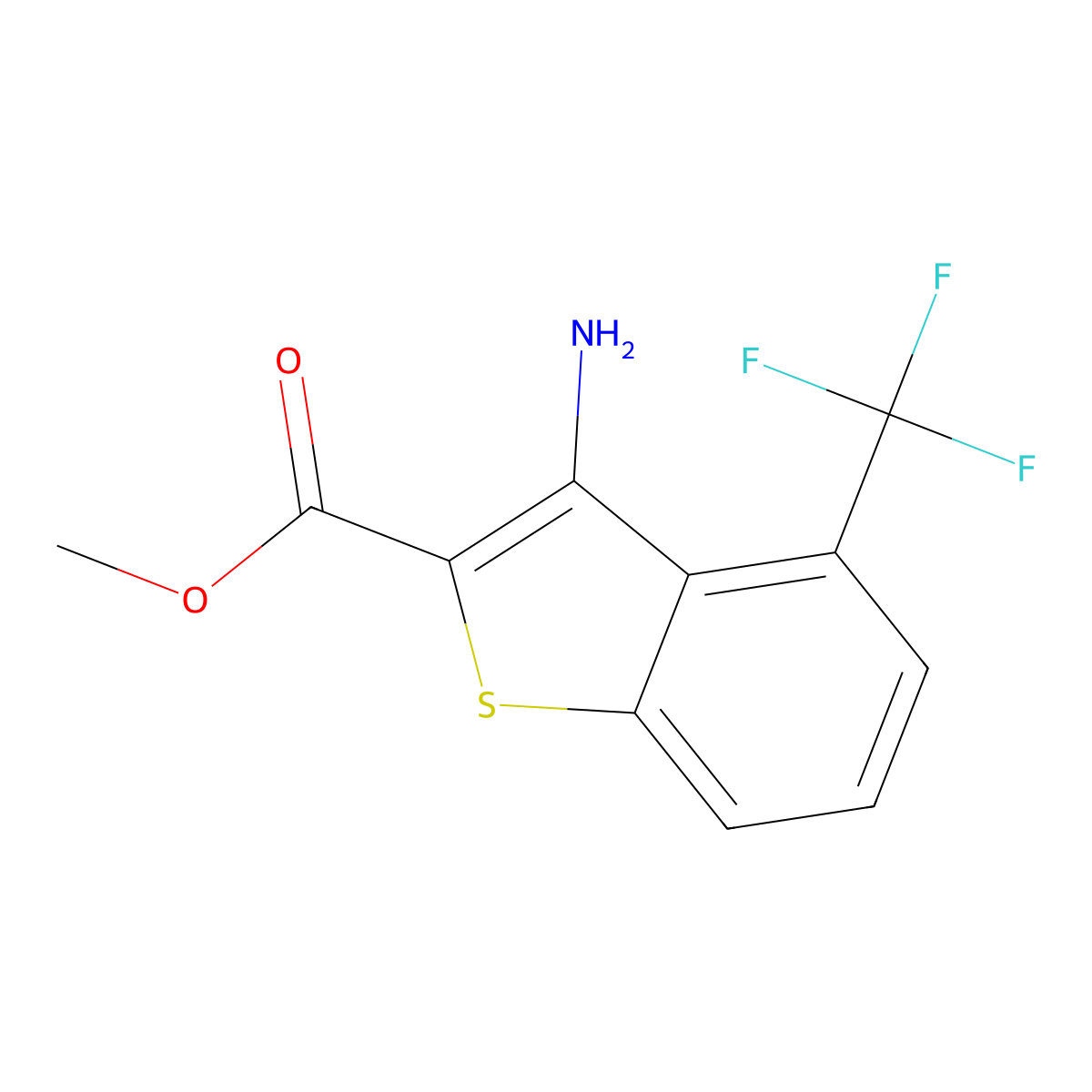 Methyl 3-amino-4-(trifluoromethyl)-1-benzothiophene-2-carboxylate molecular structure, CAS 2379918-61-1