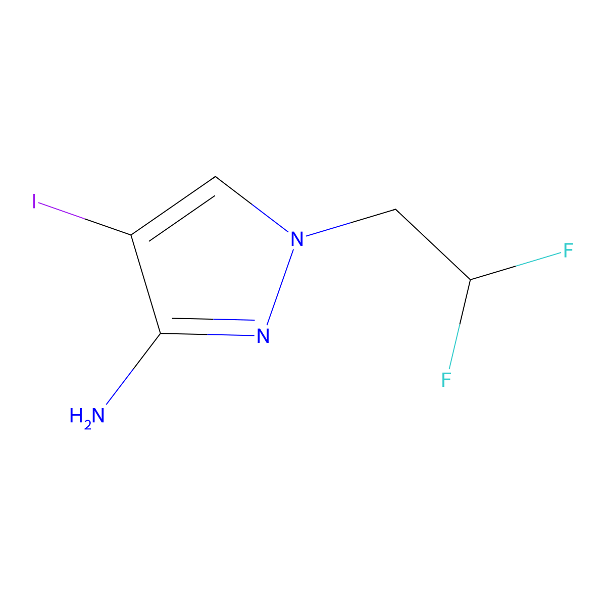 1-(2,2-difluoroethyl)-4-iodo-1H-pyrazol-3-amine molecular structure, CAS 2379944-46-2