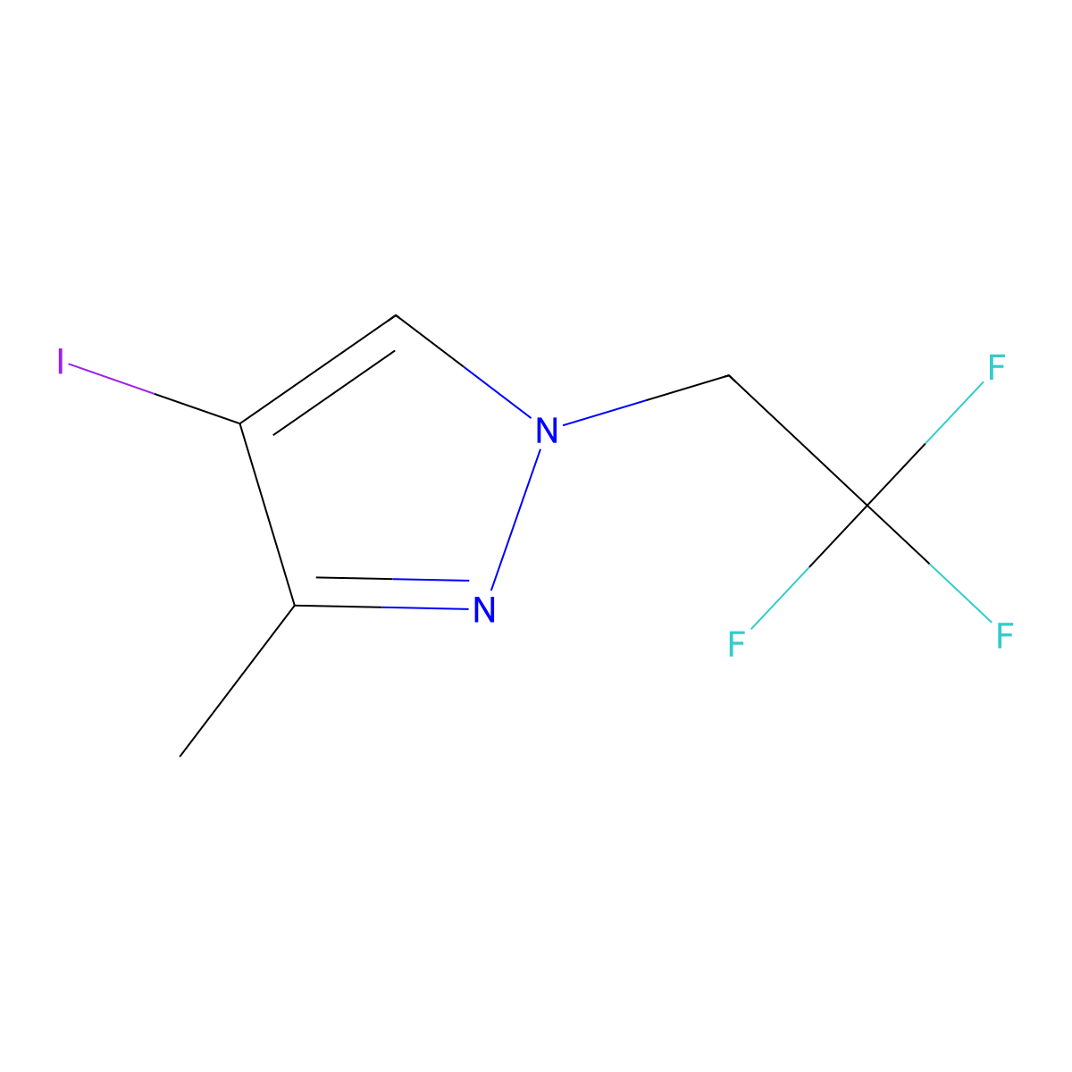 4-iodo-3-methyl-1-(2,2,2-trifluoroethyl)-1H-pyrazole molecular structure, CAS 2379944-83-7