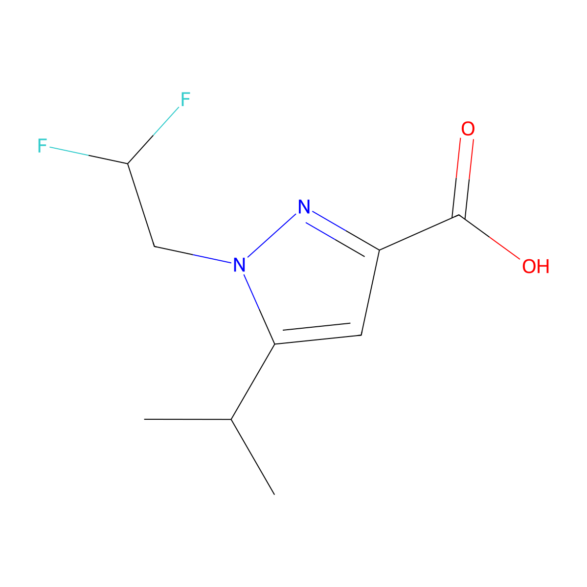 1-(2,2-Difluoroethyl)-5-isopropyl-1H-pyrazole-3-carboxylic acid molecular structure, CAS 2379945-01-2
