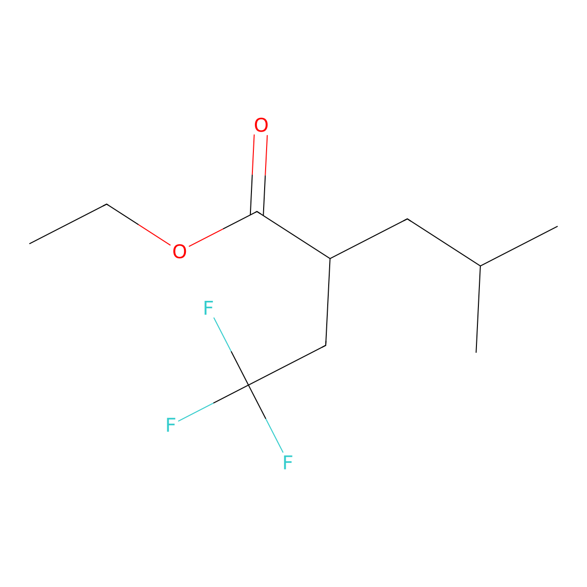Ethyl 4-methyl-2-(2,2,2-trifluoroethyl)pentanoate molecular structure, CAS 2379945-30-7