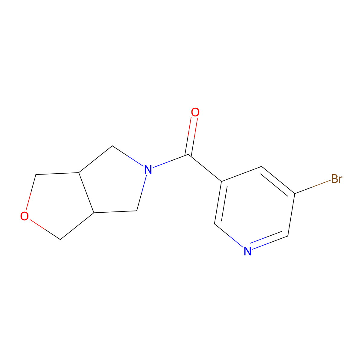 3-bromo-5-{hexahydro-1H-furo[3,4-c]pyrrole-5-carbonyl}pyridine molecular structure, CAS 2379945-33-0