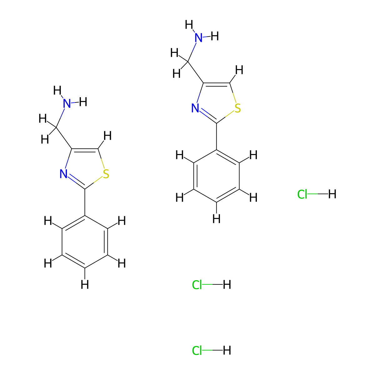 Bis((2-phenyl-1,3-thiazol-4-yl)methanamine) trihydrochloride molecular structure, CAS 2379945-99-8