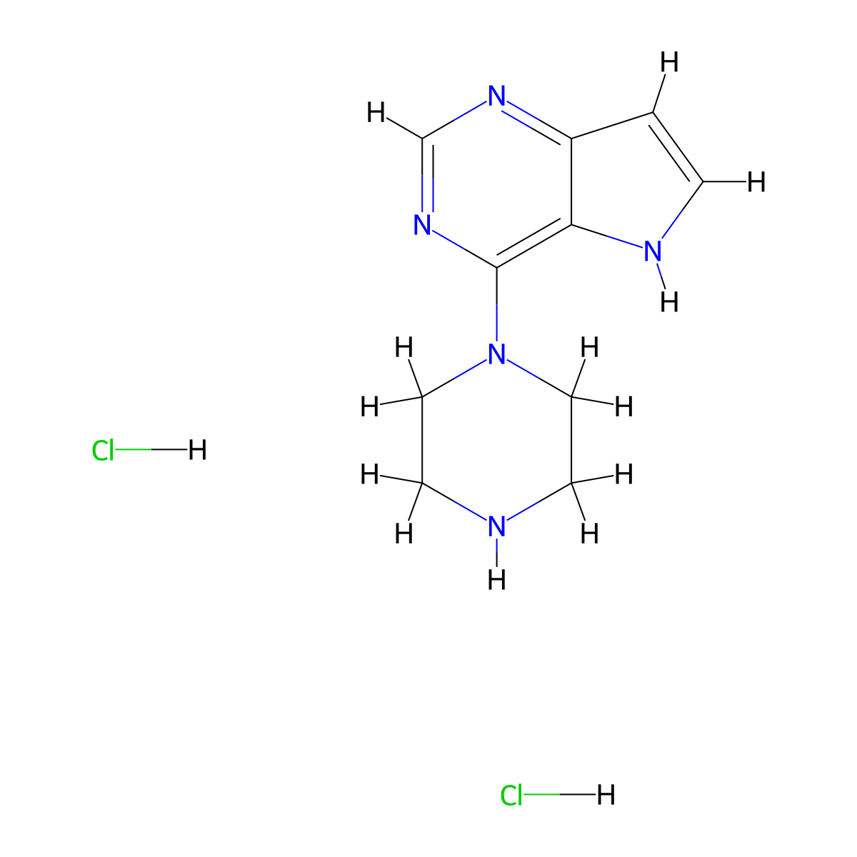 1-{5H-pyrrolo[3,2-d]pyrimidin-4-yl}piperazine dihydrochloride molecular structure, CAS 2379946-74-2