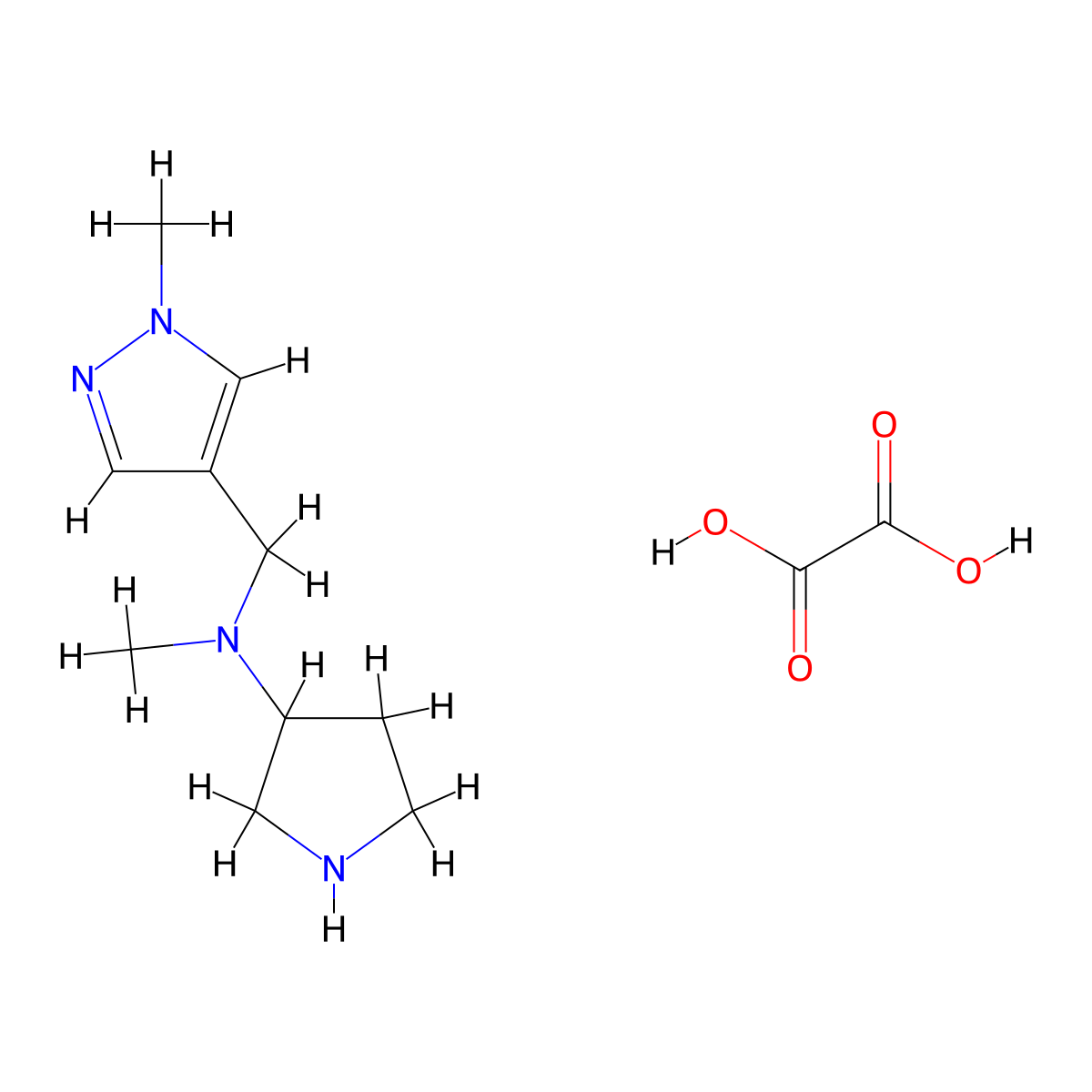 N-methyl-N-[(1-methyl-1H-pyrazol-4-yl)methyl]pyrrolidin-3-amine; oxalic acid molecular structure, CAS 2379946-95-7