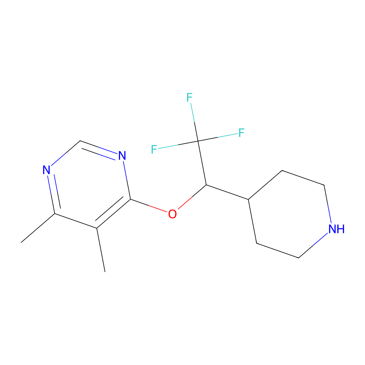 4,5-Dimethyl-6-[2,2,2-trifluoro-1-(piperidin-4-yl)ethoxy]pyrimidine molecular structure, CAS 2379946-98-0