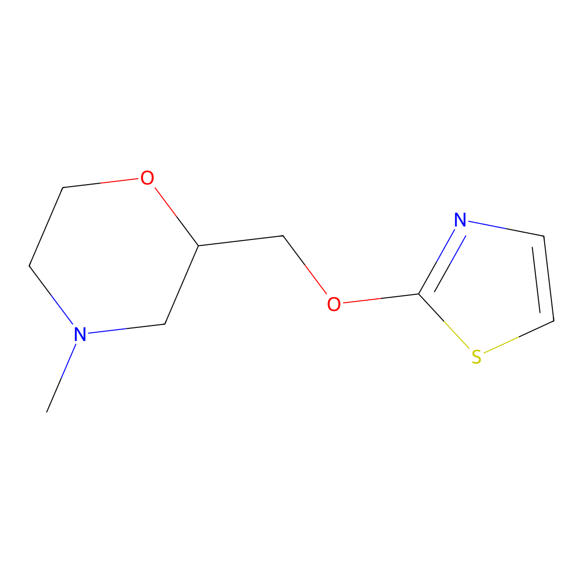 4-Methyl-2-[(1,3-thiazol-2-yloxy)methyl]morpholine molecular structure, CAS 2379947-02-9
