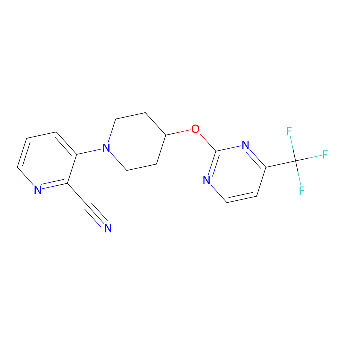 3-(4-{[4-(Trifluoromethyl)pyrimidin-2-yl]oxy}piperidin-1-yl)pyridine-2-carbonitrile molecular structure, CAS 2379947-09-6